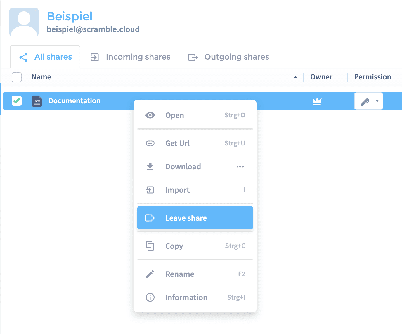 Manage or leave a share
