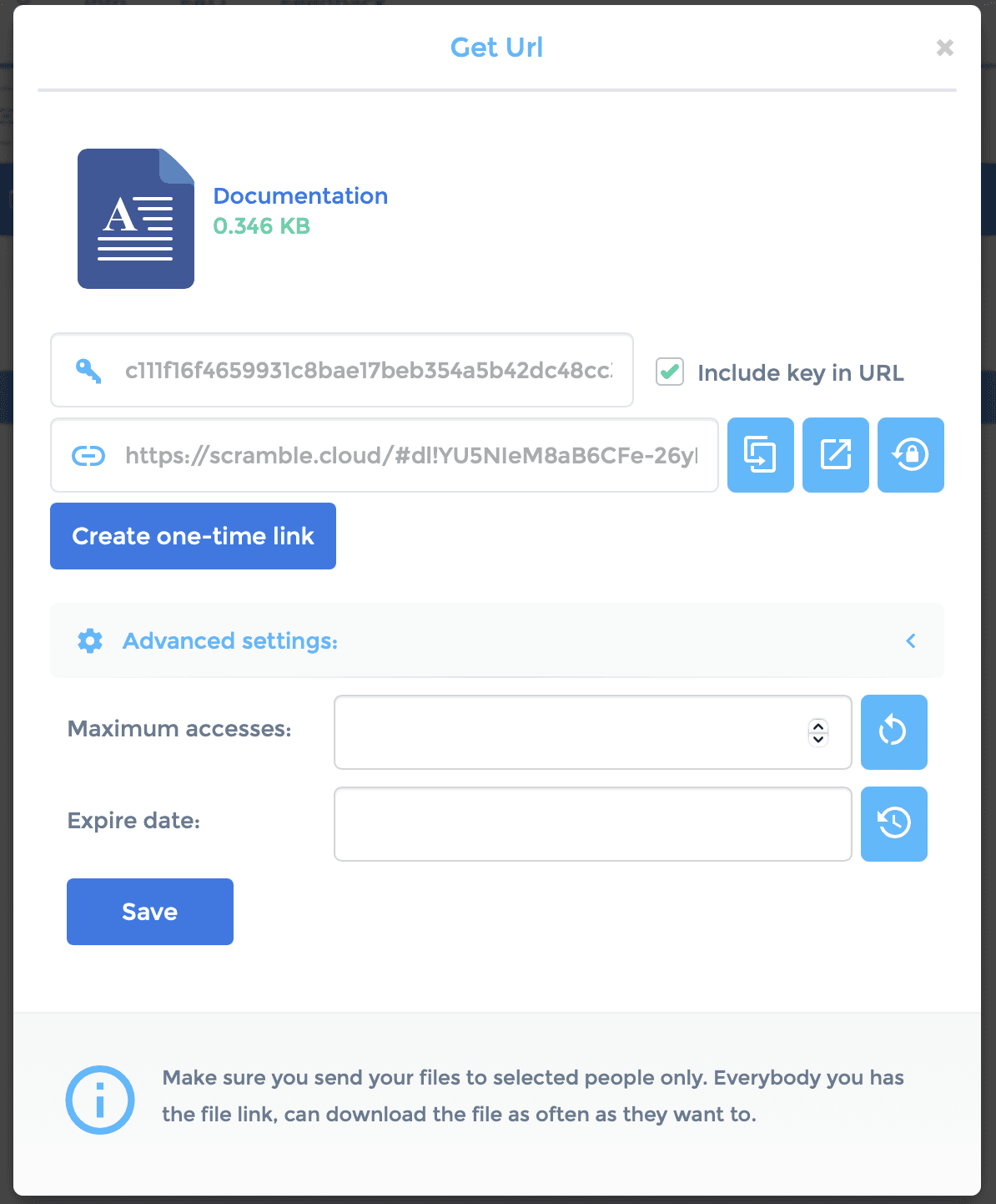 Choose link type and advanced sharing settings